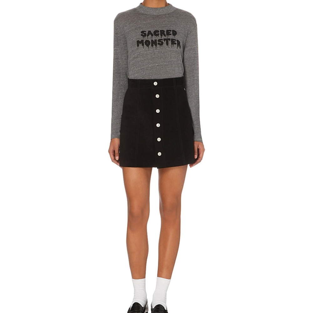 Alexa Chung for AG Black Suede Mini Skirt 25 - Picture 2 of 8